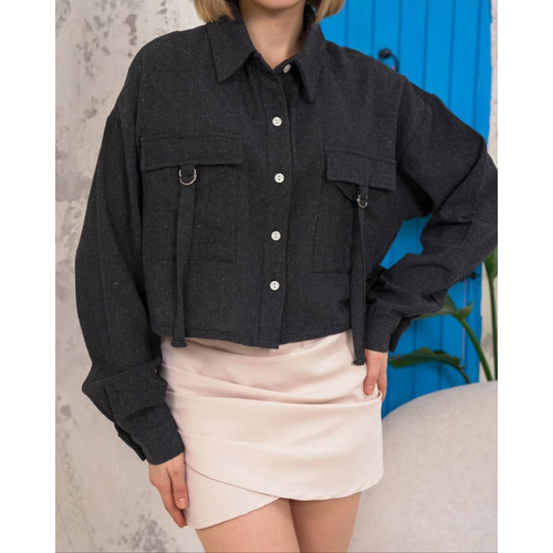 Kemer Cepli Keten Crop Gmlek Siyah S255350