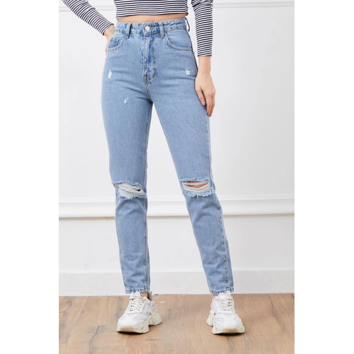 Yksek Bel Yrtmal Mom Jean Pantolon