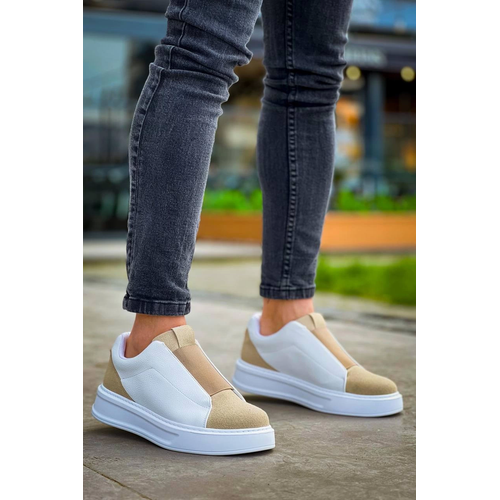 Kb-007  Kuback  Beyaz Bej Yksek Taban Tek Bant Backsz Gnlk Erkek Ayakkab