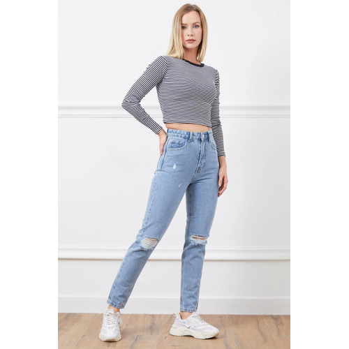 Yksek Bel Yrtmal Mom Jean Pantolon