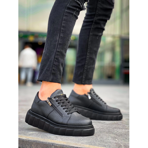 Kb-X155 Kuback Siyah Cilt Detayl Siyah Yksek Taban Gnlk Spor Ayakkab
