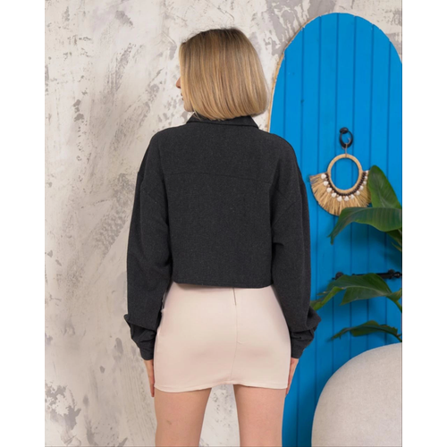 Kemer Cepli Keten Crop Gmlek Siyah S255350
