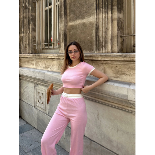 Crop Pantolon Biyeli Takm Pembe