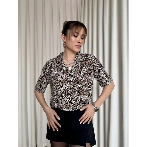 Leopar Desenli Crop Gmlek