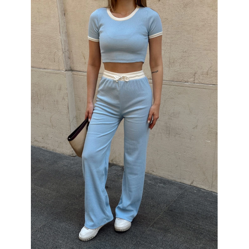 Crop Pantolon Biyeli Takm Mavi