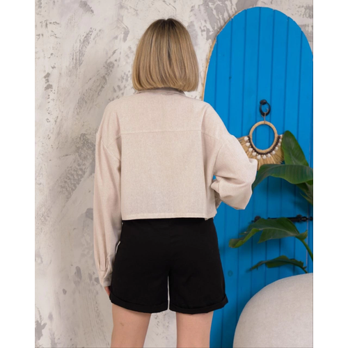 Kemer Cepli Keten Crop Gmlek Krem S255350