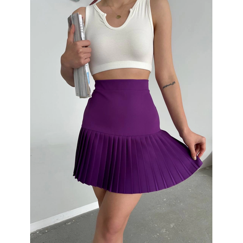 Alt pliseli mini etek Mor s24705