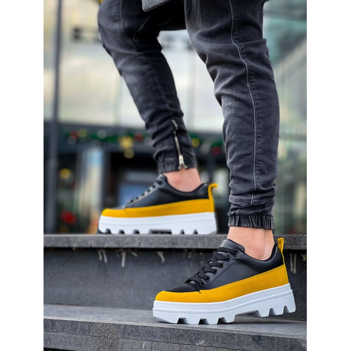 Kb-056 Kuback Siyah Sar Detayl Beyaz Yksek Taban Gnlk Spor Ayakkab