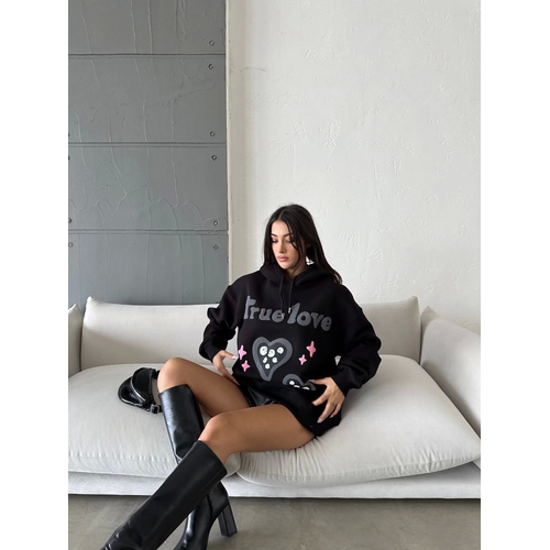 3 plik ardonlu Oversize Compact True Baskl Sweat Siyah