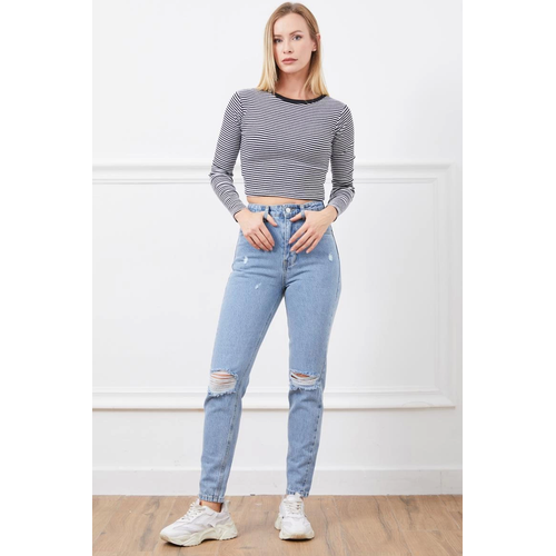 Yksek Bel Yrtmal Mom Jean Pantolon