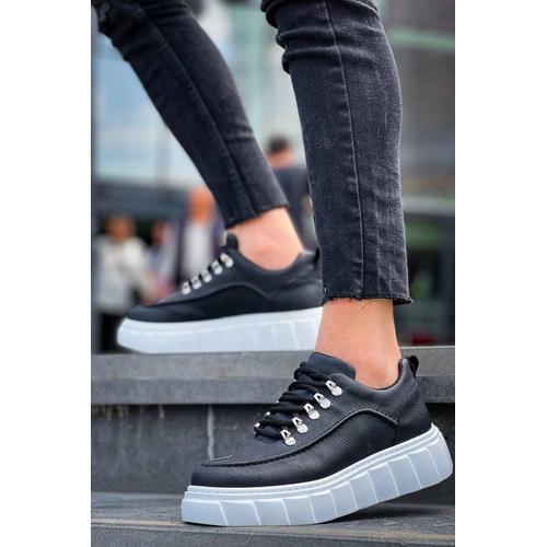 Kb-X10 Kuback Siyah Cilt  Beyaz Yksek Taban Gnlk Spor Ayakkab