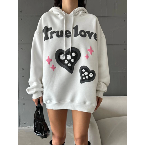 3 plik ardonlu Oversize Compact True Baskl Sweat Beyaz