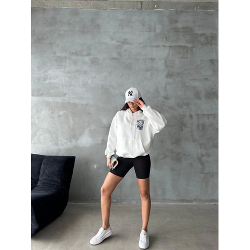 3 plik ardonlu Oversize Compact Kafa Baskl Sweat Beyaz