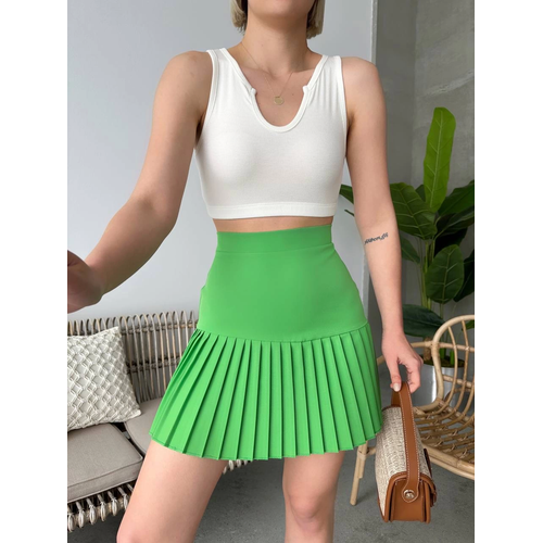 Alt pliseli mini etek yeil s24705