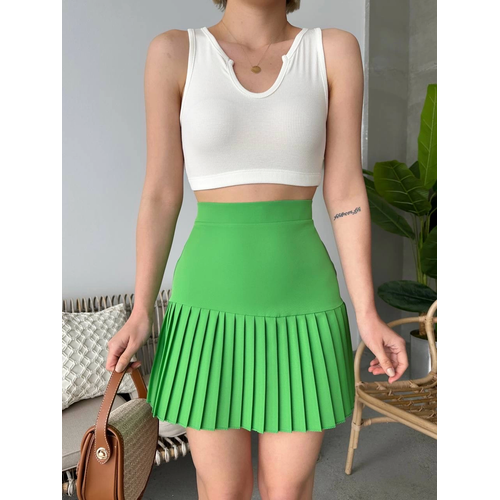 Alt pliseli mini etek yeil s24705