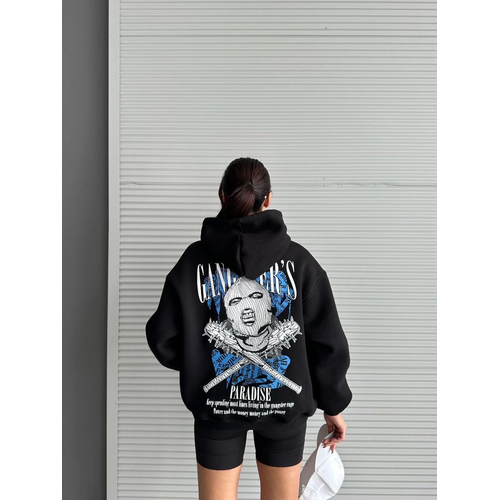 3 plik ardonlu Oversize Compact Kafa Baskl Sweat Siyah