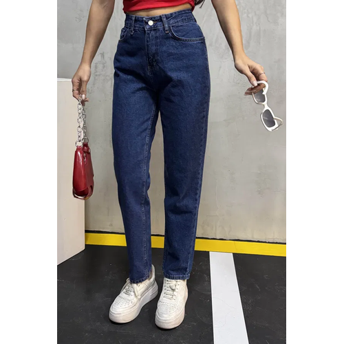 Dz Orta Kadn Mavi Slim Fit Mom Pantolon