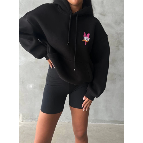 3 plik ardonlu Oversize Compact rdek Baskl Sweat Siyah