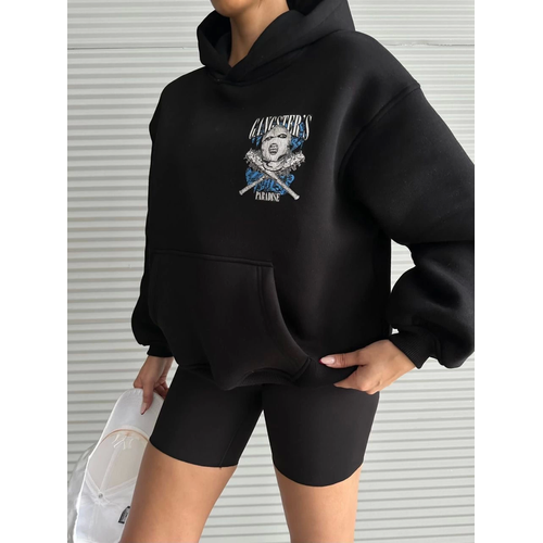3 plik ardonlu Oversize Compact Kafa Baskl Sweat Siyah