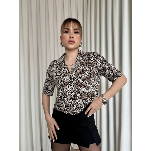 Leopar Desenli Crop Gmlek