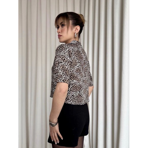 Leopar Desenli Crop Gmlek