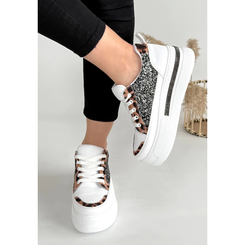 Yorna Beyaz Cilt Leopar Detayl Spor Ayakkab