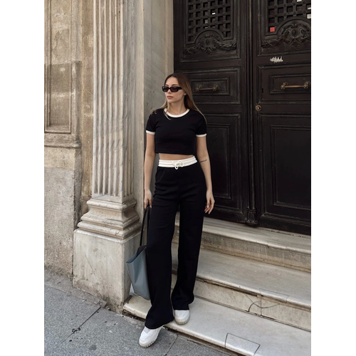 Crop Pantolon Biyeli Takm Siyah
