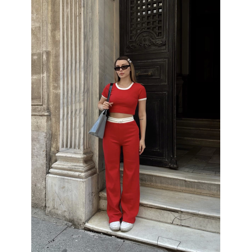 Crop Pantolon Biyeli Takm Krmz