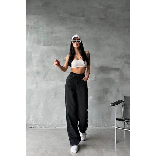 Arkadan Tokal Jeans Pantolon Siyah
