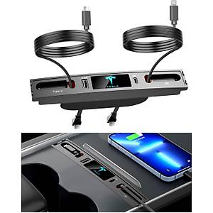 Tesla Model Y/Model 3 Orta Konsol Kaplamas� USB Giri�i Teleskopik H�zl� �arj 4'l� Kablo Merkezi - Siyah