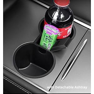 Tesla Model Y - Model 3 Orta Konsol Orta B�l�m Kapakl� K�ll�k ve Bardak Tutucu - Siyah