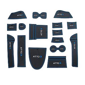 BYD Atto 3 Kap� Tutama�� - Torpido - Bardakl�k Silikon Kaymaz Koruma Petleri - 14 Adet Set - Mavi + K�rm�z�