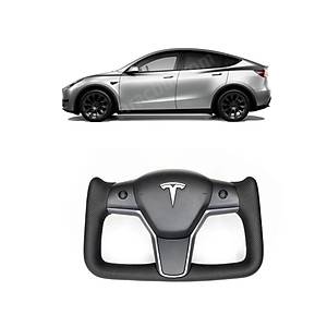 Tesla Model Y - Model 3 Yoke Stil Direksiyon Simidi - Alcantra Siyah Deri - Karbon Fiber Kaplama - Is�tmal�