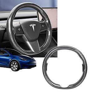 Tesla Model Y / Model 3 Direksiyon Simidi Tek Par�a Kaplama � Karbon G�r�n�ml� � Parlak Siyah
