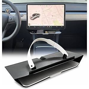 Tesla Model Y Orta Ekran Alt�na Tak�lan Geni� D�zenleyici - Gri + Beyaz - ABS + TPE
