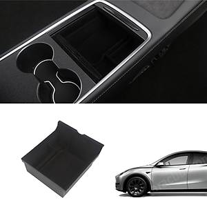 Tesla Model Y - Model 3 Orta Konsol �st D�zenleyici - Kaymaz Y�zey Kuma� Kaplamal� - Siyah