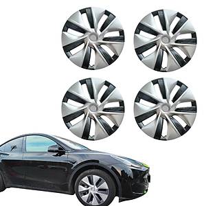 Tesla Model Y Twin Simetri Jant Kapa�� 19 �n� � (4 Adet) � G�m�� + Koyu Gri