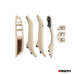 BMW 5 Serisi F10 2010-2016 Kap� Kolu Kaplamas� + Cam A�ma D��mesi Seti - Bej