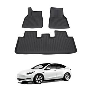 Tesla Model Y Paspas Tak�m� - �n + Arka - Pirin� Desenli - Siyah