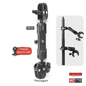 Knmaster MC170 ? 360� Ayarlanabilir Motosiklet �ift Yenge� Kelep�eli (Double Clamp) Aksiyon Kamera Destek Aparat� (28 cm)