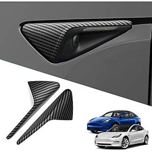 Tesla Model Y - Model 3 Yan Kamera �er�eve Kapa�� - Karbon Kaplama - HW3.0 - 2 Adet - Mat Siyah