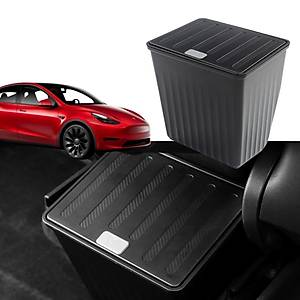 Tesla Model Y Arka Koltuk Orta B�l�m ��p Kutusu - Bas�p A��l�r Kapakl� - Mat Siyah