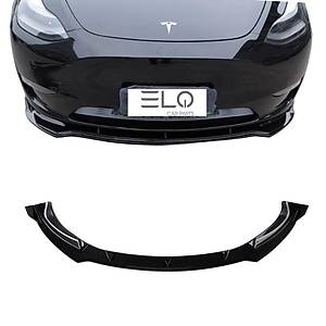 Tesla Model Y �n Tampon Alt Spoyler - (3 Par�a) - Parlak Siyah