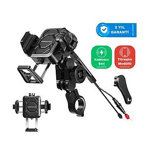 KNMASTER TT-890LWC Kablosuz �arjl� T�m Motosikletlere Uyumlu Titre�im Mod�ll� Telefon Tutucu