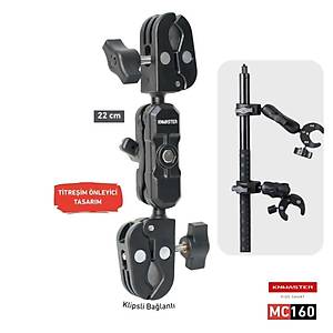 Knmaster MC160 ? 360� Ayarlanabilir Motosiklet �ift Yenge� Kelep�eli (Double Clamp) Aksiyon Kamera Destek Aparat� (22 cm)