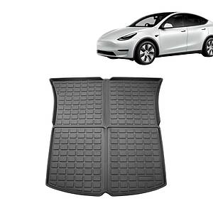 Tesla Model Y Arka Bagaj Havuzlu Kau�uk Paspas� - �st K�s�m - Kabartma Desenli - Siyah