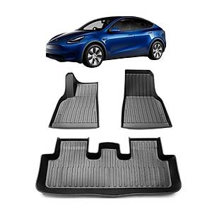 Tesla Model Y Paspas Tak�m� - �n + Arka - Kabartma Desenli - Siyah