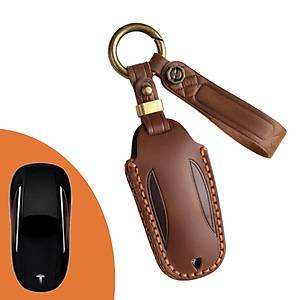 Tesla Model Y Deri Anahtar Kab� Anahtarl�k � Kahverengi