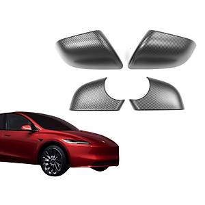 Tesla Model Y Ayna Alt ve �st Kapa�� Karbon Kaplama � (4 Adet) � Mat Siyah