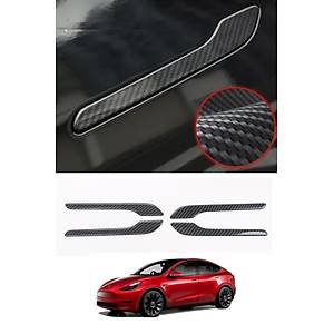 Tesla Model Y / Juniper / Model 3 Kap� A�ma Kolu Kaplamas� � Parlak Karbon � 4�l� Set � Mat Siyah Se�enekli